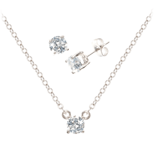 Set Collana e Orecchini Mia – Zirconi Cubici, Placcatura Oro Bianco 18K