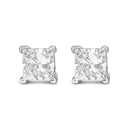 14K White Gold Princess Cut Lab-Grown Diamond Solitaire Stud Earrings (F-G Color, VS2-SI1 Clarity)-0