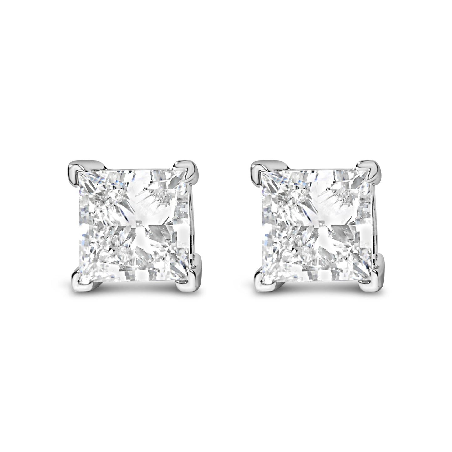 14K White Gold Princess Cut Lab-Grown Diamond Solitaire Stud Earrings (F-G Color, VS2-SI1 Clarity)-1
