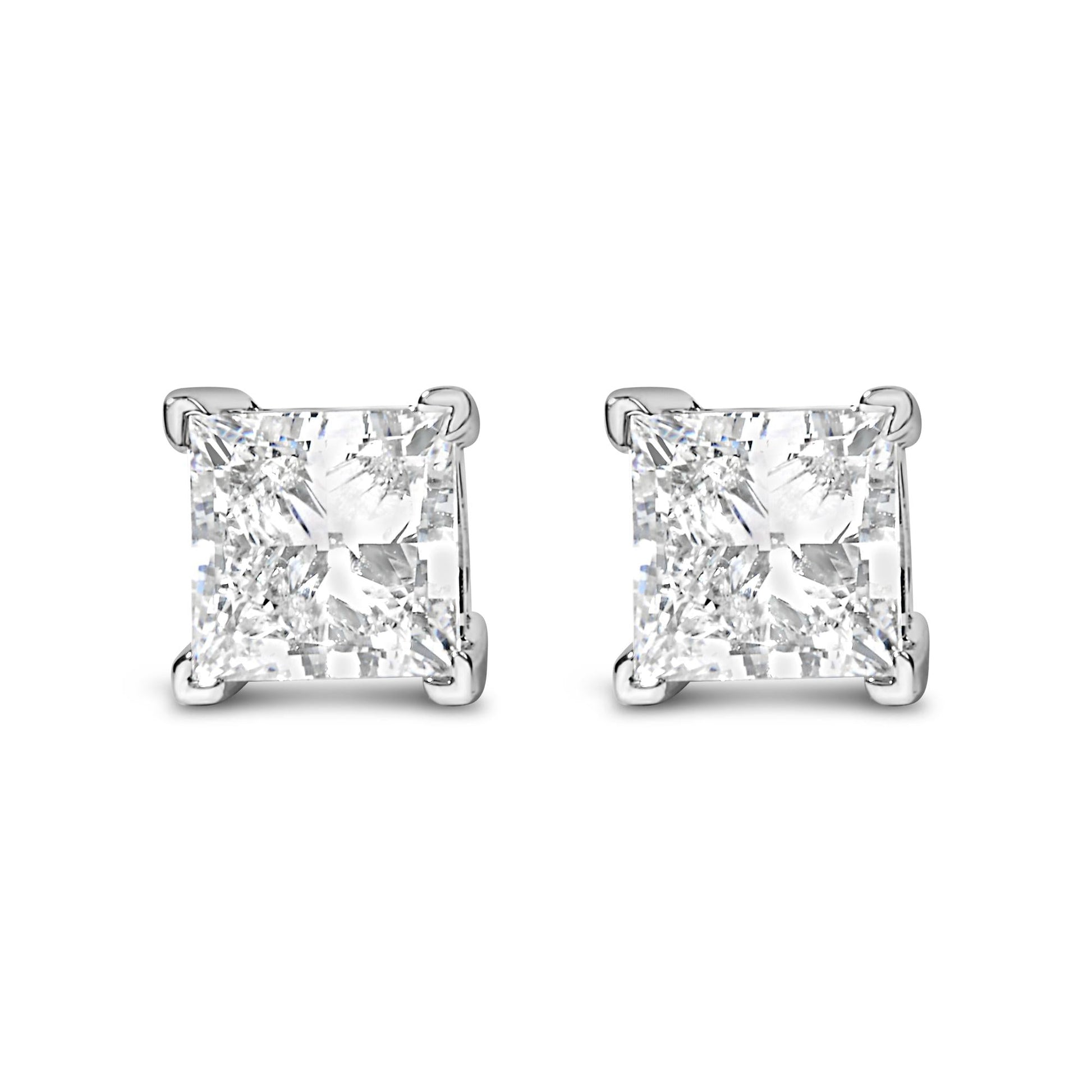 14K White Gold Princess Cut Lab-Grown Diamond Solitaire Stud Earrings (F-G Color, VS2-SI1 Clarity)-2