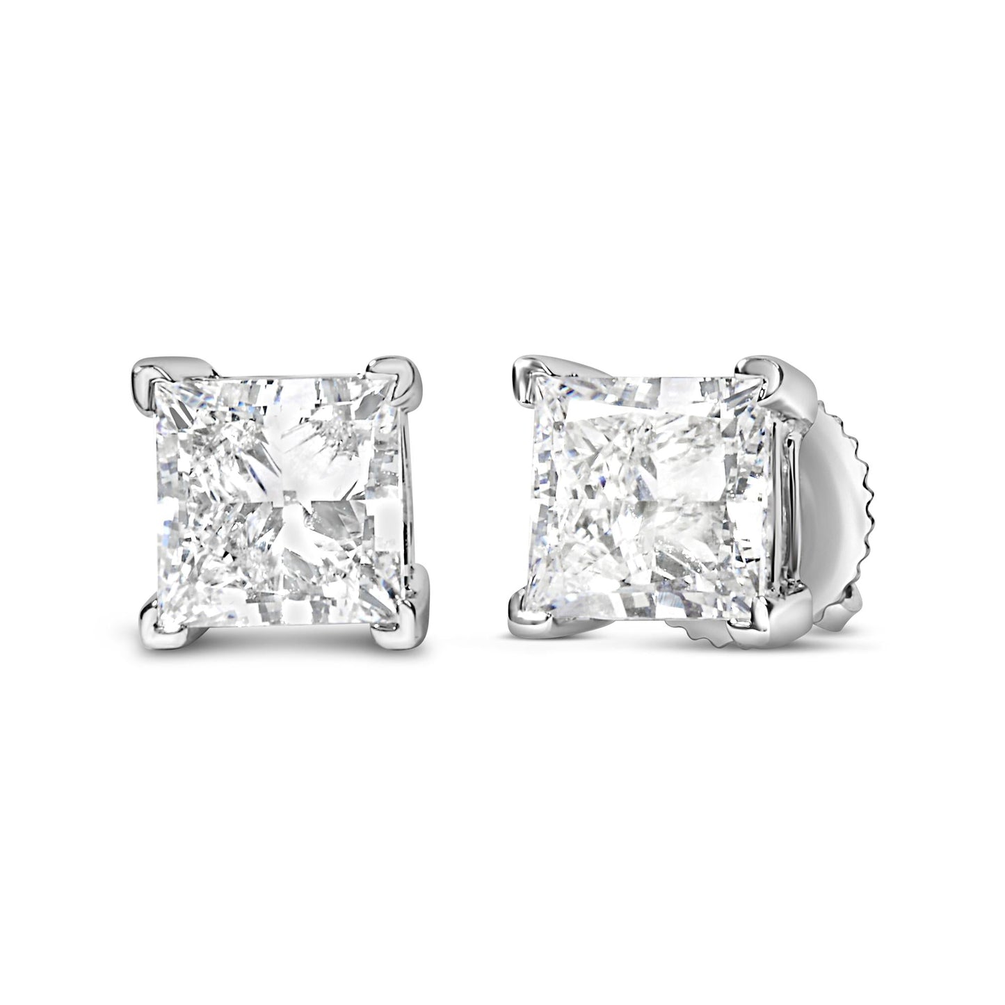 14K White Gold Princess Cut Lab-Grown Diamond Solitaire Stud Earrings (F-G Color, VS2-SI1 Clarity)-3