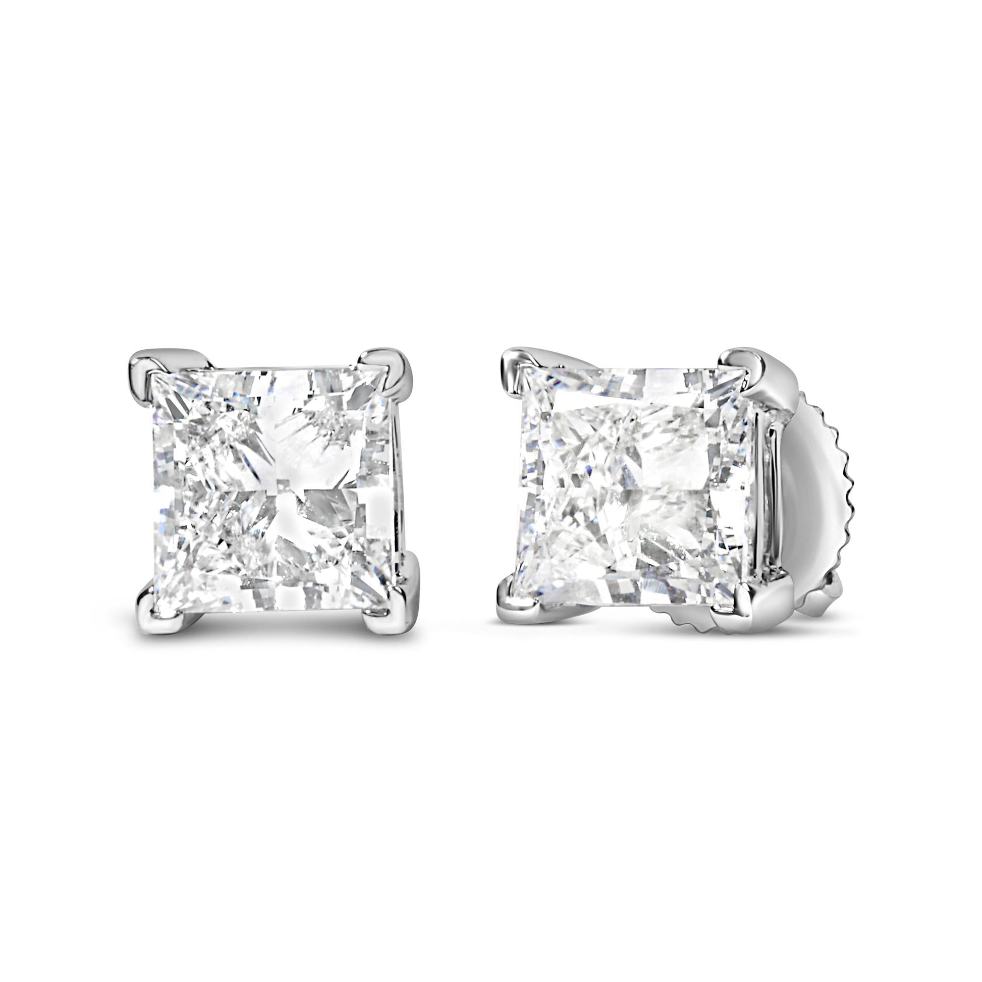 14K White Gold Princess Cut Lab-Grown Diamond Solitaire Stud Earrings (F-G Color, VS2-SI1 Clarity)-4