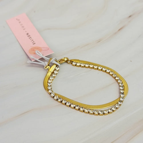 Bracciale Elegante Oro – Design Tennis + Spina di Pesce, 16.5–19 cm