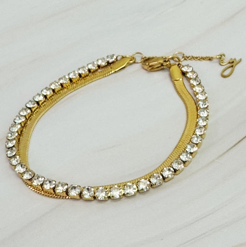 Bracciale Elegante Oro – Design Tennis + Spina di Pesce, 16.5–19 cm
