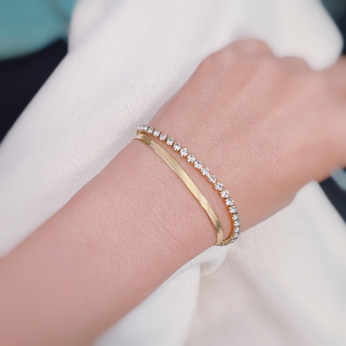 Bracciale Elegante Oro – Design Tennis + Spina di Pesce, 16.5–19 cm