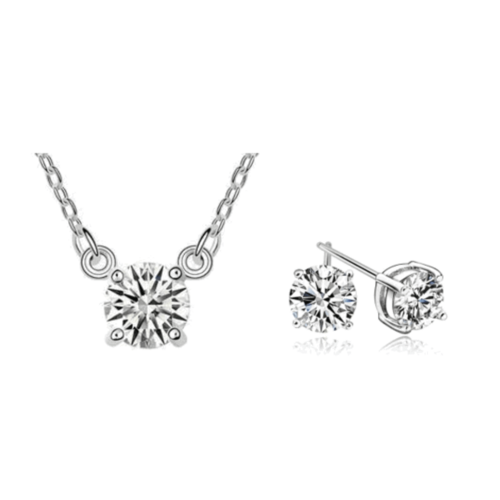 Set Collana e Orecchini Mia – Zirconi Cubici, Placcatura Oro Bianco 18K